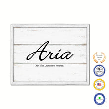 Load image into Gallery viewer, Aria Name Plate White Wash Wood Frame Canvas Print Boutique Cottage Decor Shabby Chic