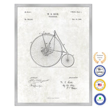 Load image into Gallery viewer, 1886 Velocipede Old Patent Art Print on Canvas Custom Framed Vintage Home Decor Wall Decoration Great for Gifts