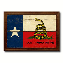 Load image into Gallery viewer, Gadsden Don't Tread On Me Texas State Military Flag Vintage Canvas Print with Brown Picture Frame Gifts Ideas Home Decor Wall Art Decoration