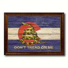 Load image into Gallery viewer, Gadsden Don't Tread On Me Colorado State Military Flag Texture Canvas Print with Brown Picture Frame Home Decor Wall Art Gifts