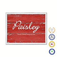 Load image into Gallery viewer, Paisley Name Plate White Wash Wood Frame Canvas Print Boutique Cottage Decor Shabby Chic