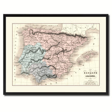 Load image into Gallery viewer, Spain Portugal Vintage Antique Map Wall Art Home Decor Gift Ideas Canvas Print Custom Picture Frame