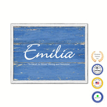 Load image into Gallery viewer, Emilia Name Plate White Wash Wood Frame Canvas Print Boutique Cottage Decor Shabby Chic
