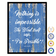 Load image into Gallery viewer, Nothing Is Impossible The Word Itself Says I'm Possible Audrey Hepburn Inspirational Quote Saying Framed Canvas Print Gift Ideas Home Decor Wall Art 121912 Blue
