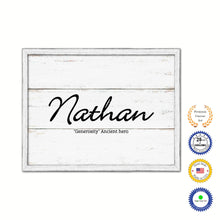 Load image into Gallery viewer, Nathan Name Plate White Wash Wood Frame Canvas Print Boutique Cottage Decor Shabby Chic