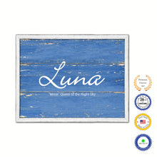 Load image into Gallery viewer, Luna Name Plate White Wash Wood Frame Canvas Print Boutique Cottage Decor Shabby Chic