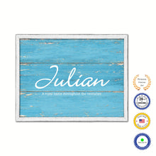 Load image into Gallery viewer, Julian Name Plate White Wash Wood Frame Canvas Print Boutique Cottage Decor Shabby Chic