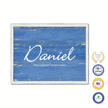 Load image into Gallery viewer, Daniel Name Plate White Wash Wood Frame Canvas Print Boutique Cottage Decor Shabby Chic