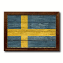 Load image into Gallery viewer, Sweden Country Flag Texture Canvas Print with Brown Custom Picture Frame Home Decor Gift Ideas Wall Art Decoration