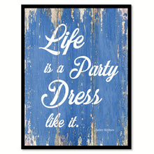 Load image into Gallery viewer, Life Is A Party Dress Like It Audrey Hepburn Quote Saying Framed Canvas Print Gift Ideas Home Decor Wall Art 121664 Blue