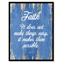 Load image into Gallery viewer, Faith it does not make things easy it makes them possible - Luke 1:37 Bible Verse Gifts Home Decor Wall Art Canvas Print with Custom Picture Frame, Blue