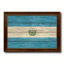 Load image into Gallery viewer, El Salvador Country Flag Texture Canvas Print with Brown Custom Picture Frame Home Decor Gift Ideas Wall Art Decoration