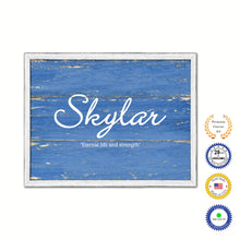 Load image into Gallery viewer, Skylar Name Plate White Wash Wood Frame Canvas Print Boutique Cottage Decor Shabby Chic