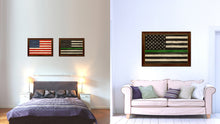 Load image into Gallery viewer, Thin Green Line Support Border Patrol American USA Flag Texture Canvas Print with Brown Picture Frame Home Decor Wall Art Gifts