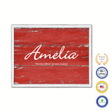 Load image into Gallery viewer, Amelia Name Plate White Wash Wood Frame Canvas Print Boutique Cottage Decor Shabby Chic
