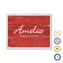 Load image into Gallery viewer, Amelia Name Plate White Wash Wood Frame Canvas Print Boutique Cottage Decor Shabby Chic