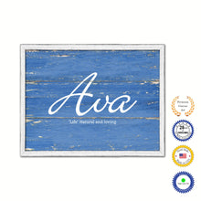 Load image into Gallery viewer, Ava Name Plate White Wash Wood Frame Canvas Print Boutique Cottage Decor Shabby Chic