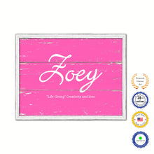 Load image into Gallery viewer, Zoey Name Plate White Wash Wood Frame Canvas Print Boutique Cottage Decor Shabby Chic