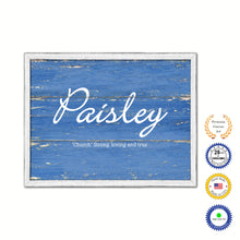 Load image into Gallery viewer, Paisley Name Plate White Wash Wood Frame Canvas Print Boutique Cottage Decor Shabby Chic