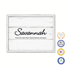 Load image into Gallery viewer, Savannah Name Plate White Wash Wood Frame Canvas Print Boutique Cottage Decor Shabby Chic