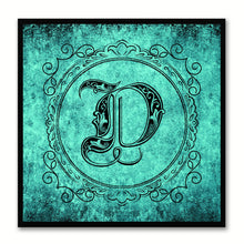 Load image into Gallery viewer, Alphabet D Aqua Canvas Print Black Frame Kids Bedroom Wall Décor Home Art