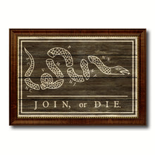 Load image into Gallery viewer, US Join or Die Snake Colonial Revolutionary War Military Flag Texture Canvas Print with Brown Picture Frame Home Decor Wall Art Gifts