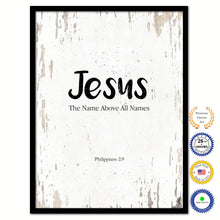 Load image into Gallery viewer, Jesus the name above all names - Philippians 2:9 Bible Verse Scripture Quote White Canvas Print with Picture Frame
