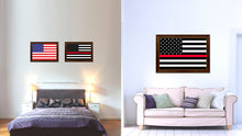Load image into Gallery viewer, Thin Red Line Honoring our Men and Women of Law Enforcement American USA Flag Canvas Print with Brown Picture Frame Home Decor Wall Art Gift Ideas