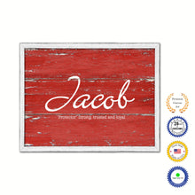 Load image into Gallery viewer, Jacob Name Plate White Wash Wood Frame Canvas Print Boutique Cottage Decor Shabby Chic