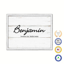 Load image into Gallery viewer, Benjamin Name Plate White Wash Wood Frame Canvas Print Boutique Cottage Decor Shabby Chic