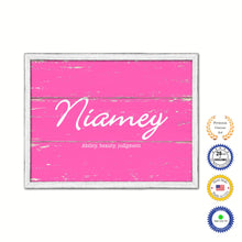 Load image into Gallery viewer, Niamey Name Plate White Wash Wood Frame Canvas Print Boutique Cottage Decor Shabby Chic