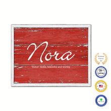 Load image into Gallery viewer, Nora Name Plate White Wash Wood Frame Canvas Print Boutique Cottage Decor Shabby Chic
