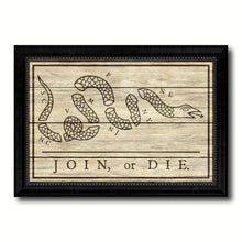 Load image into Gallery viewer, US Join or Die Snake Colonial Revolutionary War Military Flag Texture Canvas Print with Black Picture Frame Gift Ideas Home Decor Wall Art