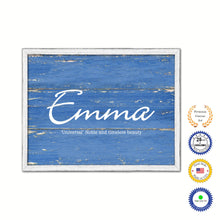 Load image into Gallery viewer, Emma Name Plate White Wash Wood Frame Canvas Print Boutique Cottage Decor Shabby Chic