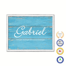 Load image into Gallery viewer, Gabriel Name Plate White Wash Wood Frame Canvas Print Boutique Cottage Decor Shabby Chic