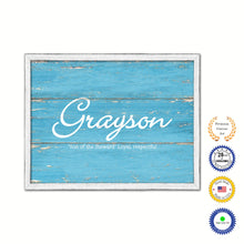 Load image into Gallery viewer, Grayson Name Plate White Wash Wood Frame Canvas Print Boutique Cottage Decor Shabby Chic