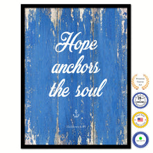 Load image into Gallery viewer, Hope anchors the soul - Hebrews 6:19 Bible Verse Scripture Quote Blue Canvas Print with Picture Frame