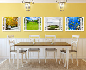Landscape Golf Field Picture French Window Framed Canvas Print Home Decor Wall Art Collection
