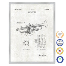 Load image into Gallery viewer, 1939 Trumpet Musical Instrument Old Patent Art Print on Canvas Custom Framed Vintage Home Decor Wall Decoration Great for Gifts