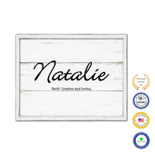 Load image into Gallery viewer, Natalie Name Plate White Wash Wood Frame Canvas Print Boutique Cottage Decor Shabby Chic