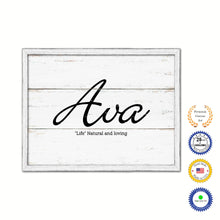 Load image into Gallery viewer, Ava Name Plate White Wash Wood Frame Canvas Print Boutique Cottage Decor Shabby Chic