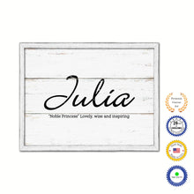 Load image into Gallery viewer, Julia Name Plate White Wash Wood Frame Canvas Print Boutique Cottage Decor Shabby Chic