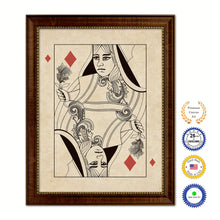 Load image into Gallery viewer, Queen Diamond Poker Decks of Vintage Cards Print on Canvas Brown Custom Framed