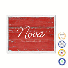 Load image into Gallery viewer, Nova Name Plate White Wash Wood Frame Canvas Print Boutique Cottage Decor Shabby Chic