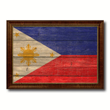Load image into Gallery viewer, Philippines Country Flag Texture Canvas Print with Brown Custom Picture Frame Home Decor Gift Ideas Wall Art Decoration