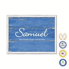 Load image into Gallery viewer, Samuel Name Plate White Wash Wood Frame Canvas Print Boutique Cottage Decor Shabby Chic
