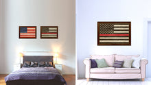 Load image into Gallery viewer, Thin Red Line Honoring our Men and Women of Law Enforcement American USA Flag Texture Canvas Print with Brown Picture Frame Home Decor Wall Art Gifts