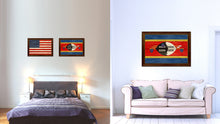 Load image into Gallery viewer, Swaziland Country Flag Texture Canvas Print with Brown Custom Picture Frame Home Decor Gift Ideas Wall Art Decoration