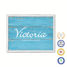 Load image into Gallery viewer, Victoria Name Plate White Wash Wood Frame Canvas Print Boutique Cottage Decor Shabby Chic