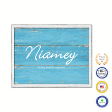 Load image into Gallery viewer, Niamey Name Plate White Wash Wood Frame Canvas Print Boutique Cottage Decor Shabby Chic